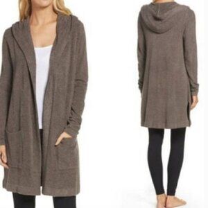 Barefoot Dreams Brown Tan Cozy Chic Hooded Super Soft Cardigan